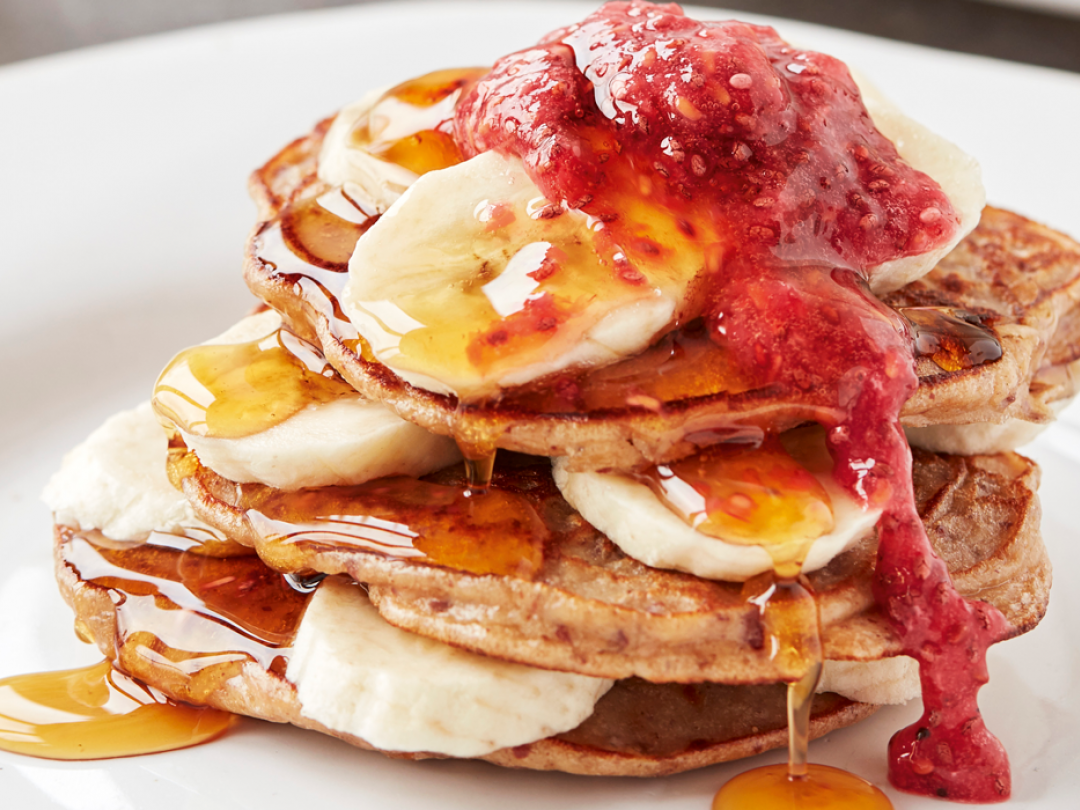 Peanut butter and raspberry jam pancakes